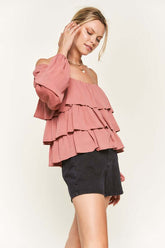 Tiered Flounce Blouse JJT5023P - Stylish Chiffon Design, Blouses, $ 59.00, A Moment Of Now™